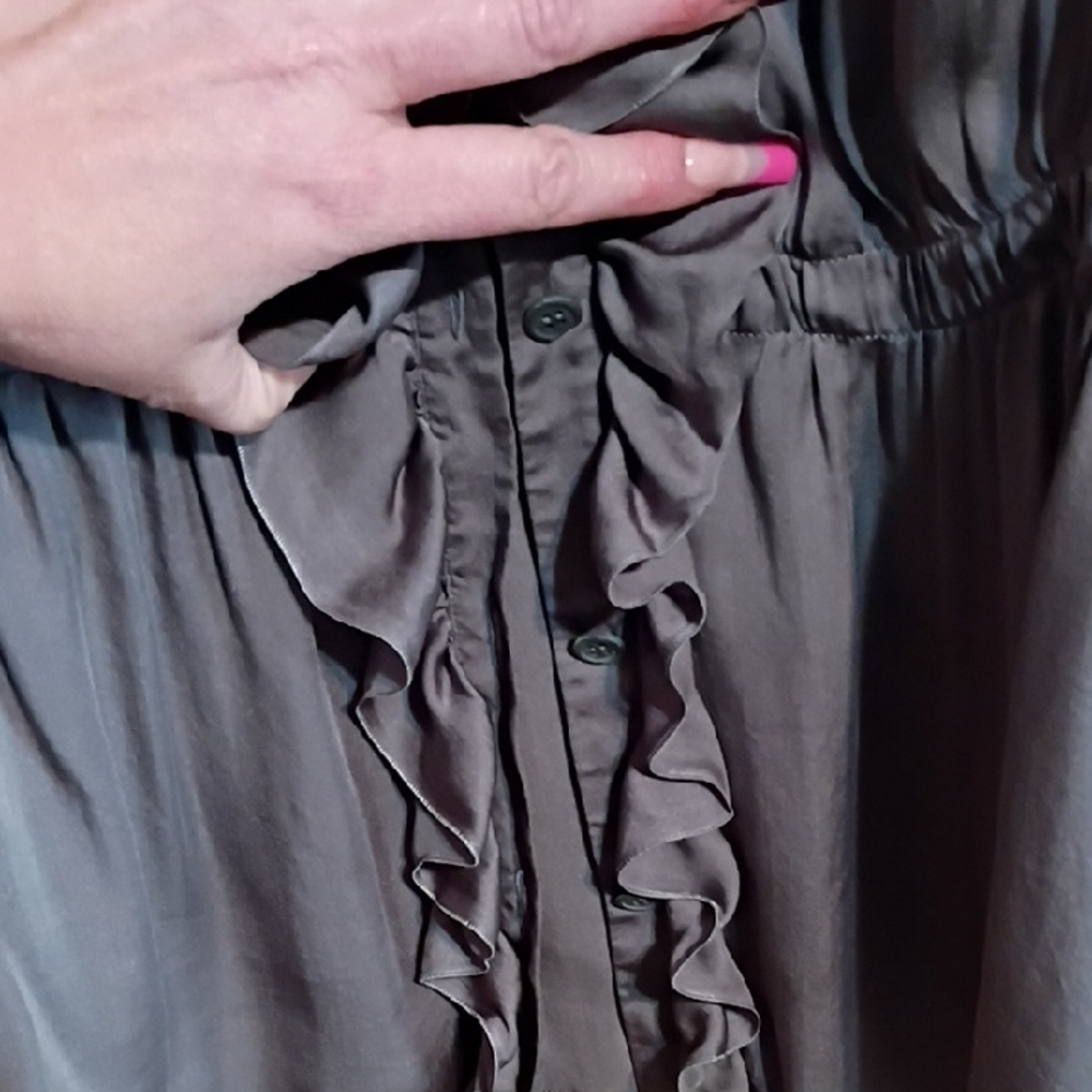 Prada Taupe Ruffle-Front Short Sleeve Blouse - Picture 10 of 12